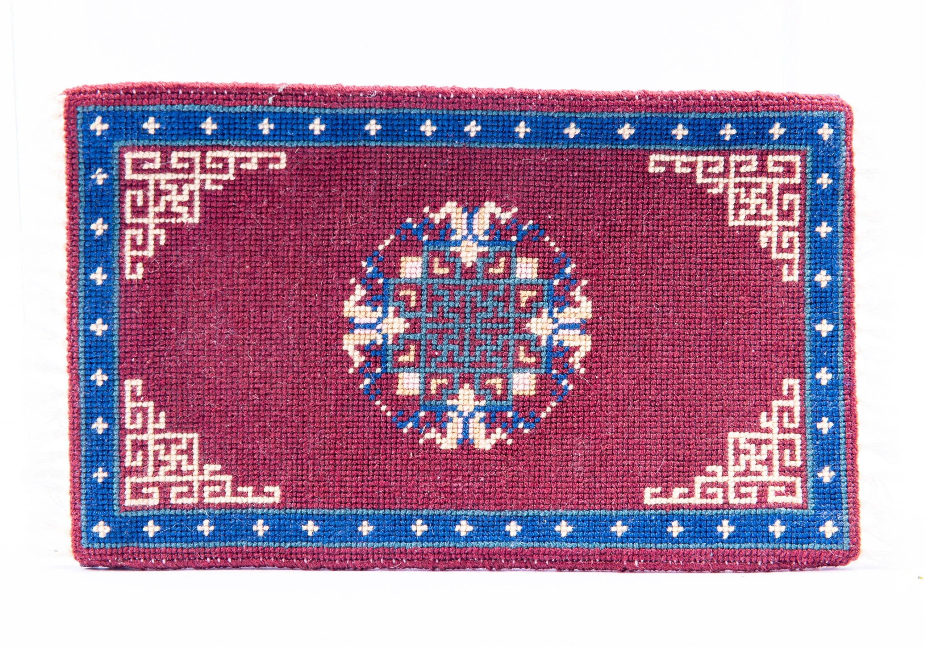 Dollhouse Miniature ~ Needlepoint Rug with Navy Blue & Red - Lee Lefkowitz Estate