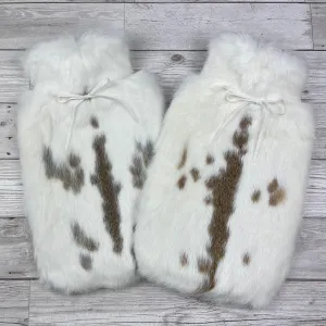 Duo of Dark Brown and White Luxury Rabbit Fur Hot Water Bottles - #401