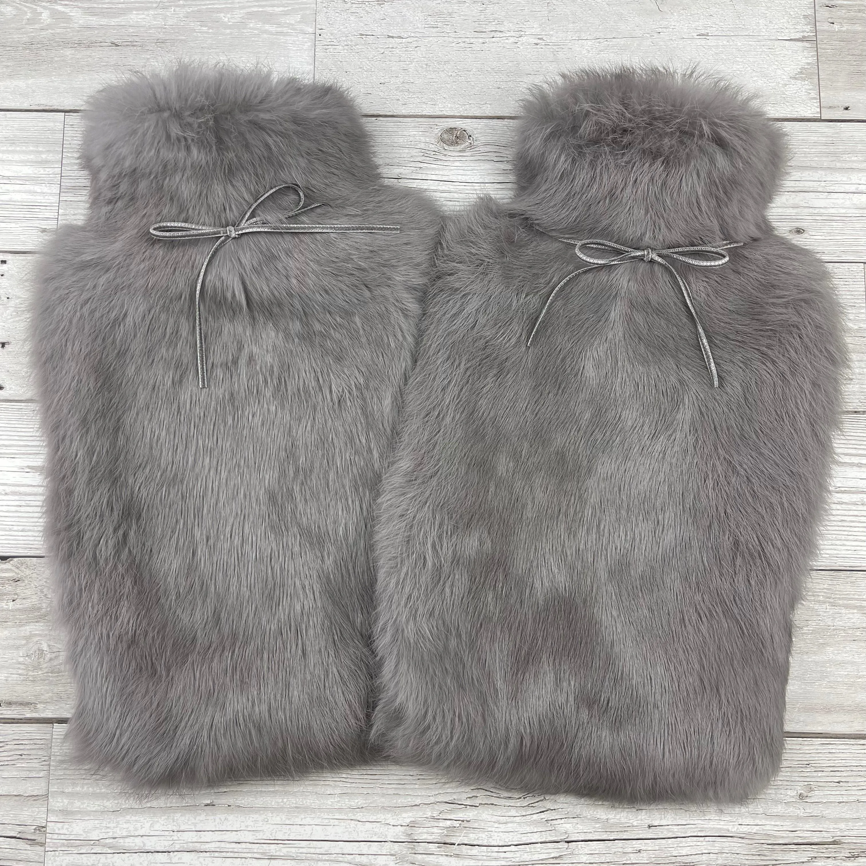 Duo of Grey  Rabbit Fur Luxury Hot Water Bottle