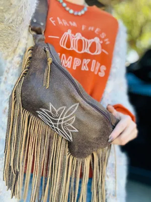 Dusk Brown Matte Stitch Fringed Bum Bag