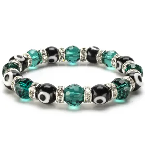 Emerald & Black Evil Eye Glass Bracelet with Cubic Zirconia Crystals