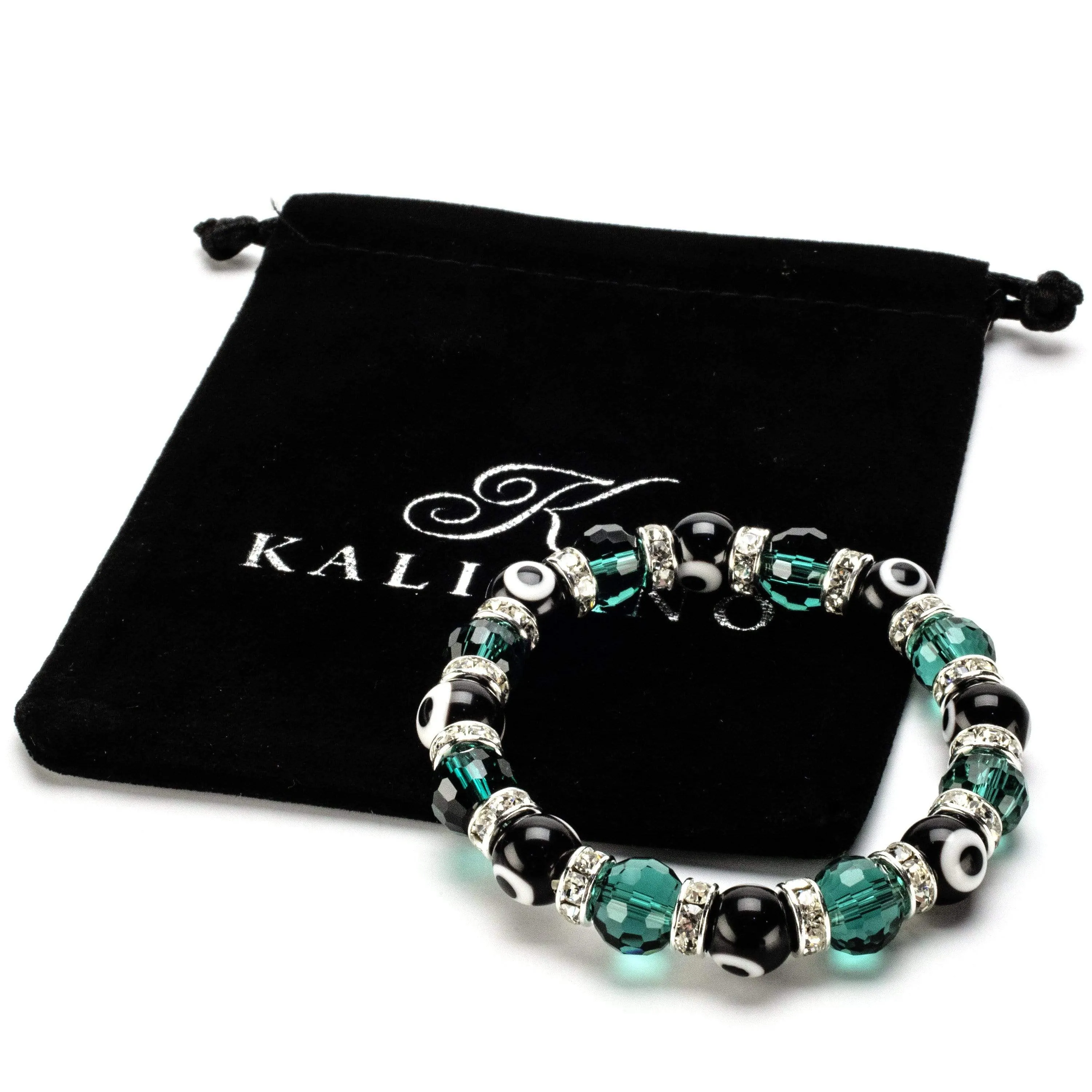 Emerald & Black Evil Eye Glass Bracelet with Cubic Zirconia Crystals