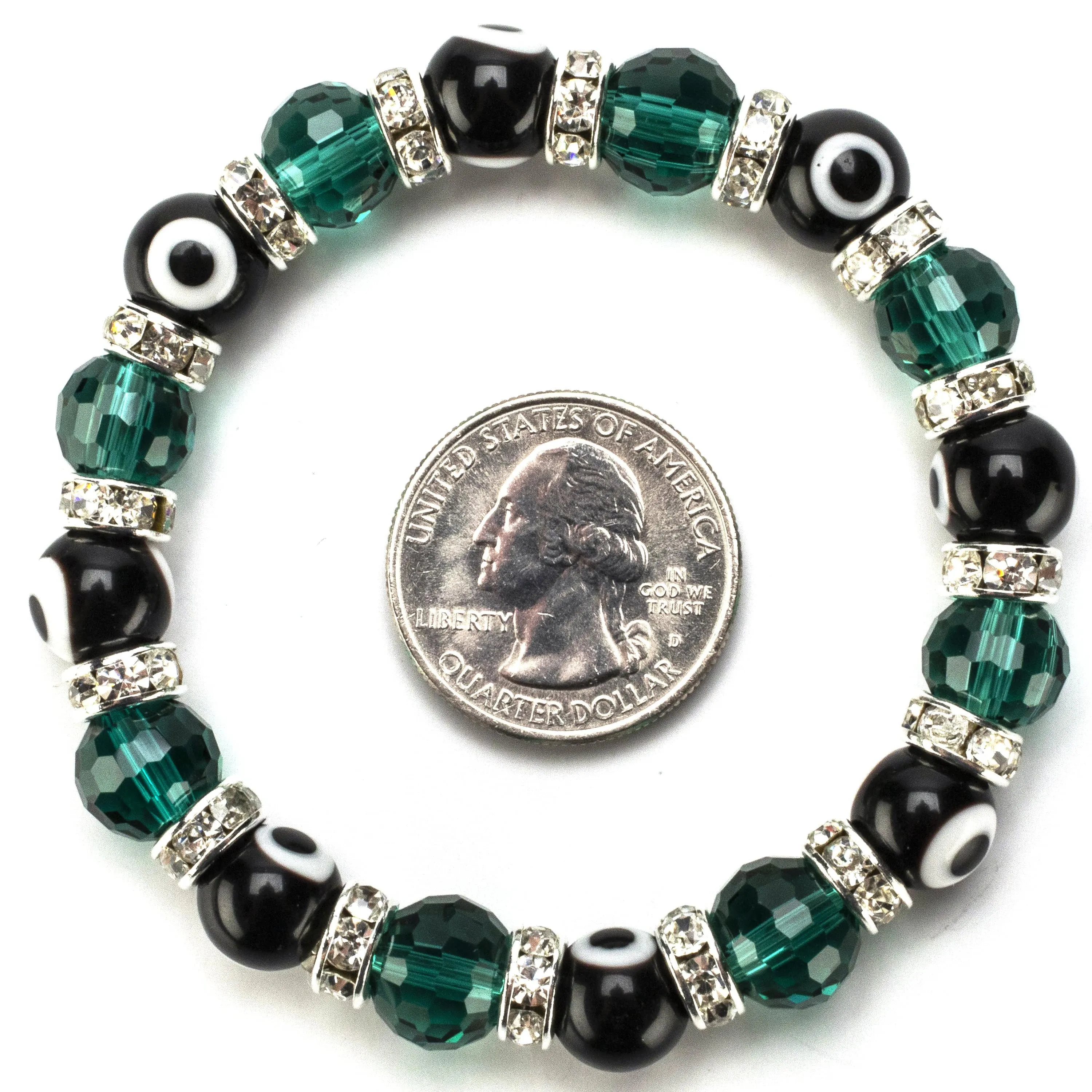 Emerald & Black Evil Eye Glass Bracelet with Cubic Zirconia Crystals