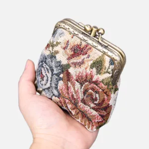 Floral Cream Double Kiss Clasp Coin Purse