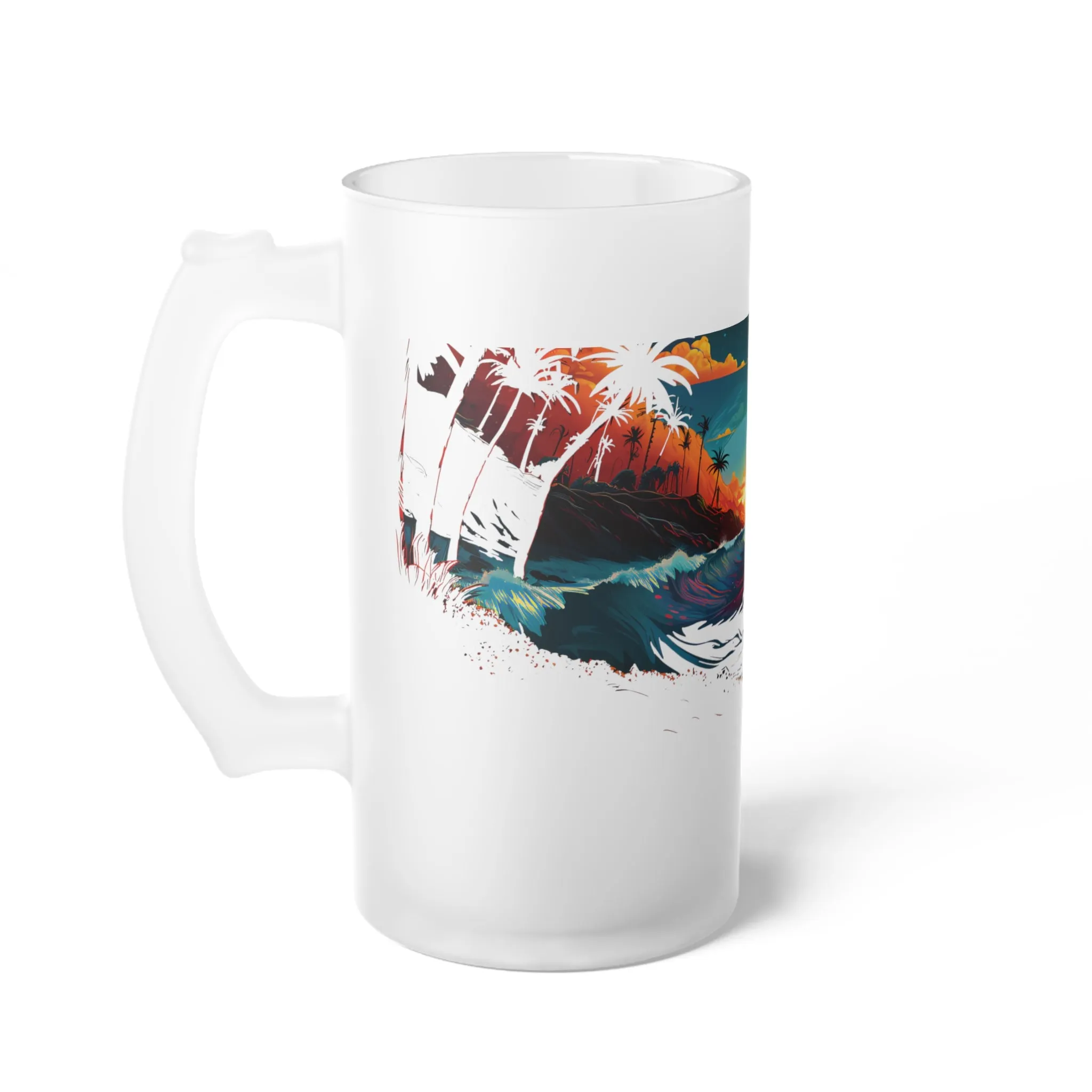 Frosted Glass Beer Mug Stunning Sunset Surfboard Art 001