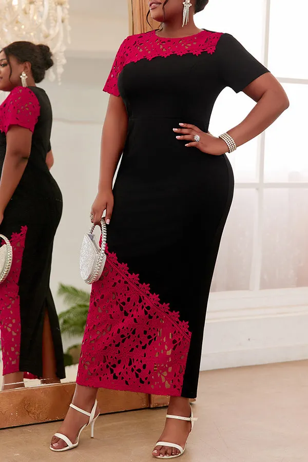 Gorgeous Asymmetrical Lace Panel Maxi Dress