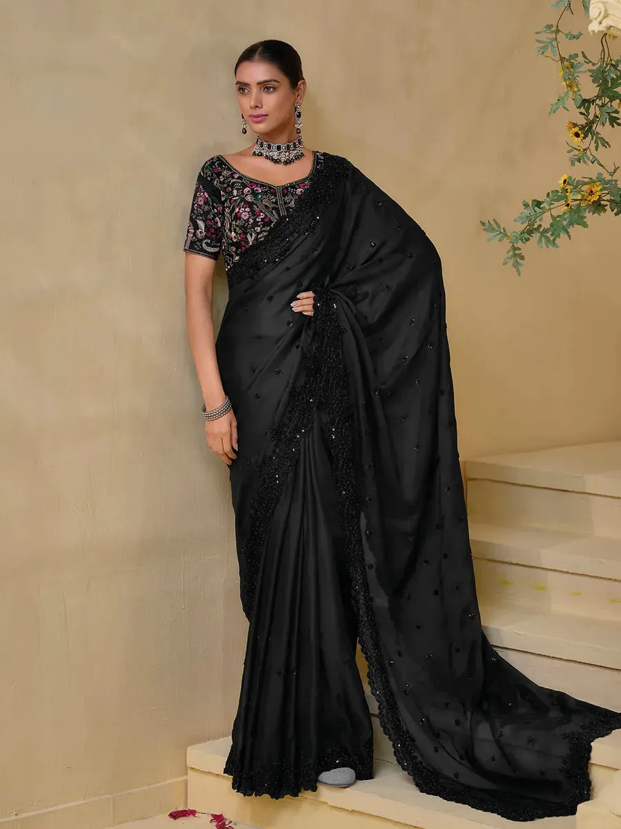 Gorgeous  Black Banarasi Silk Embroidered Saree