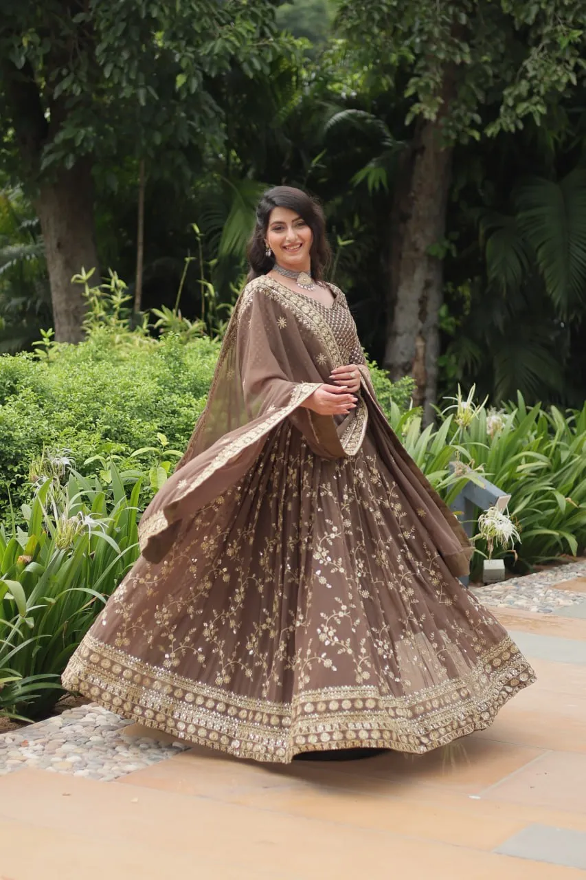 Gorgeous Brown Heavy Embroidered Georgette Lehenga Choli