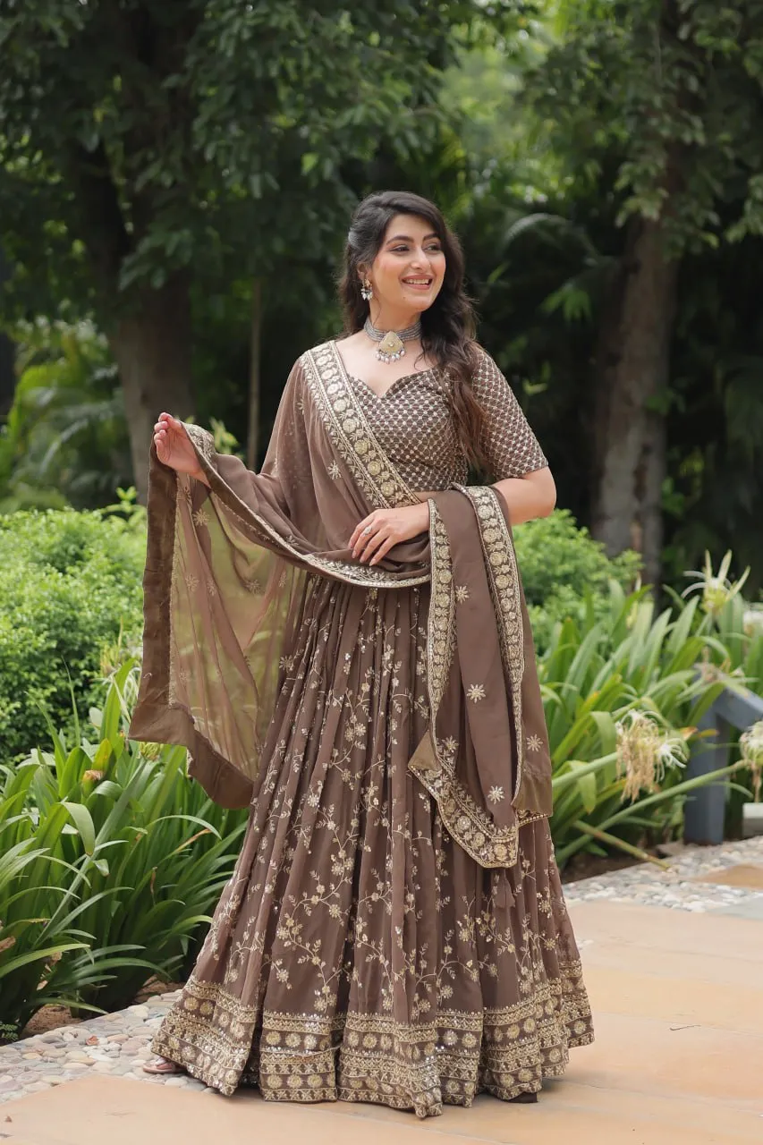 Gorgeous Brown Heavy Embroidered Georgette Lehenga Choli