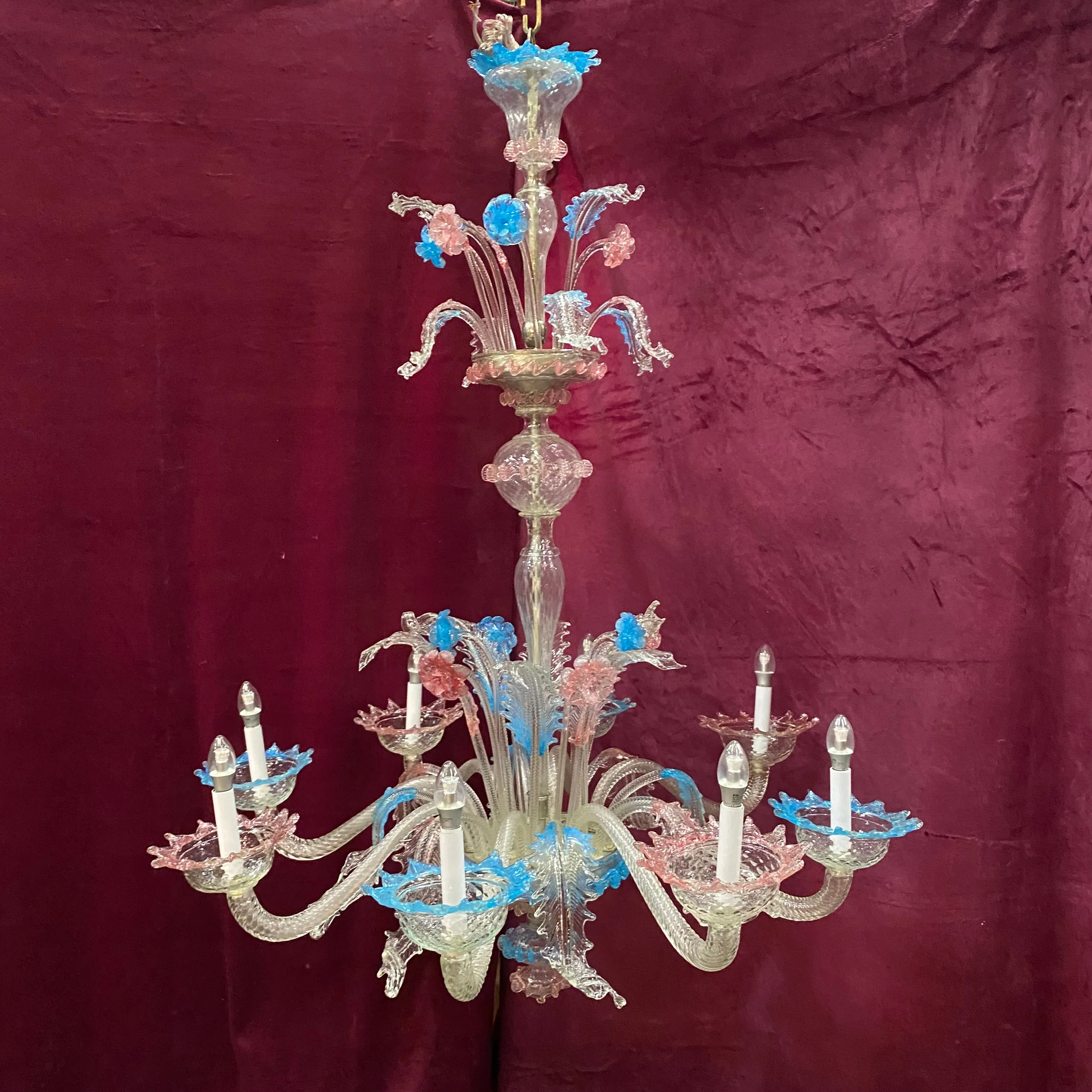 Gorgeous! Clear & Milky Glass Murano Chandelier - SOLD