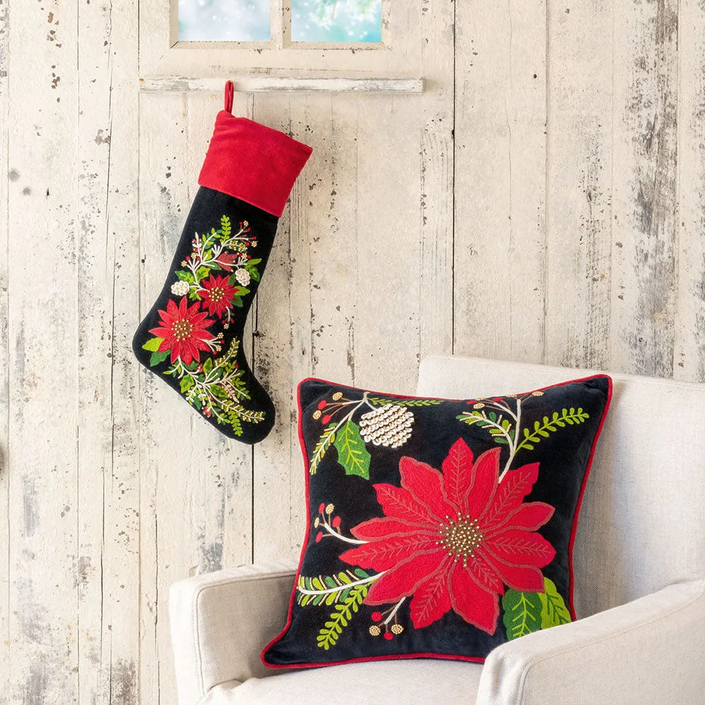 Gorgeous Embroidered Poinsettia Stocking