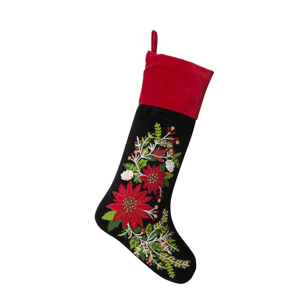 Gorgeous Embroidered Poinsettia Stocking