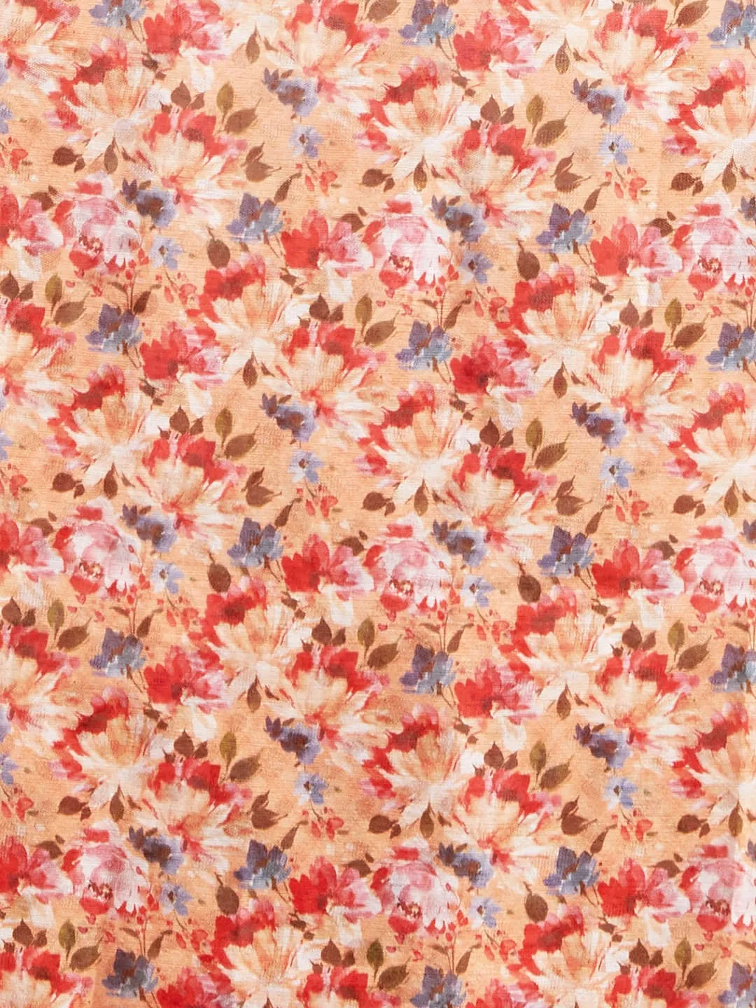 Gorgeous Floral Print Peach Tissue Saree