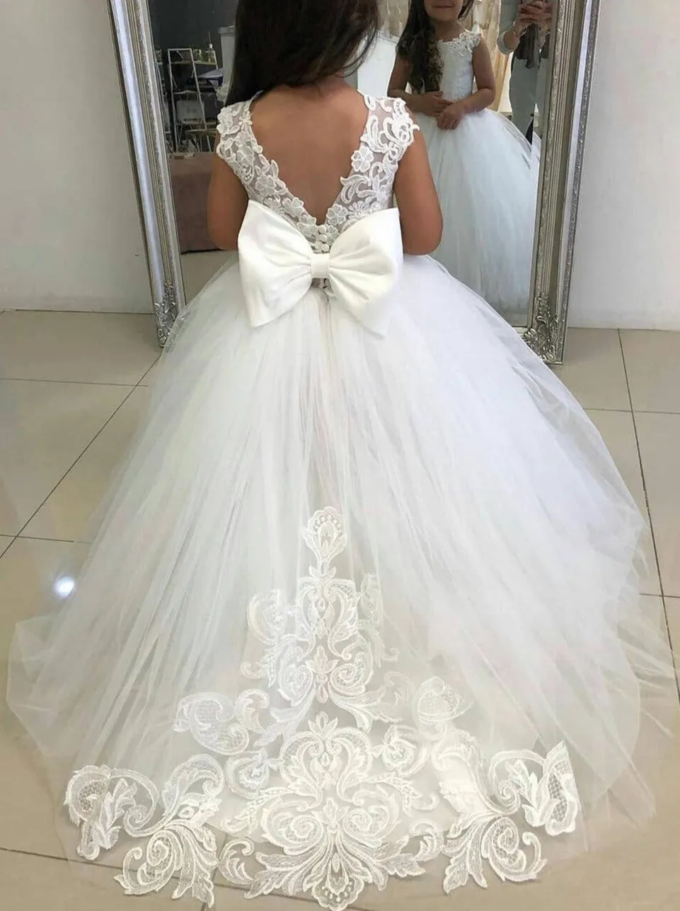 Gorgeous Girl Lacey Bow Flower Girl Gown