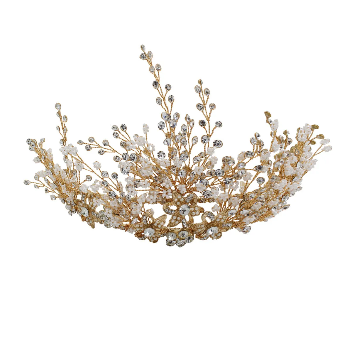 Gorgeous Golden Floral Cluster Wedding Crown