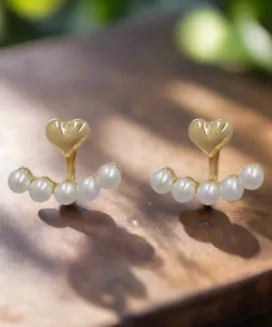 Gorgeous Heart and Pearl Huggie Earrings