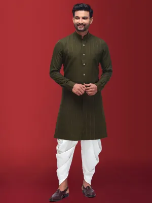 Gorgeous Olive Green Kurta with Simple Stripes