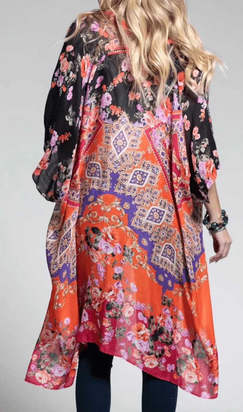 Gorgeous rich colored rose garden kimono