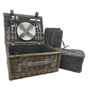 Grey Tweed Wicker Fitted Picnic Basket