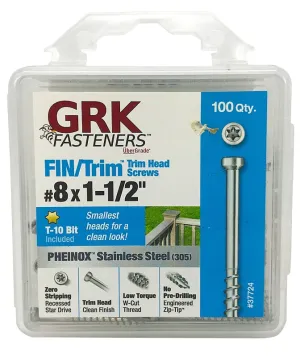 GRK Fasteners 37724 Screw, 1-1/2 in L, Trim Head, Stainless Steel