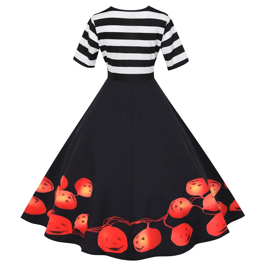 Halloween Striped V-neck Print Dress