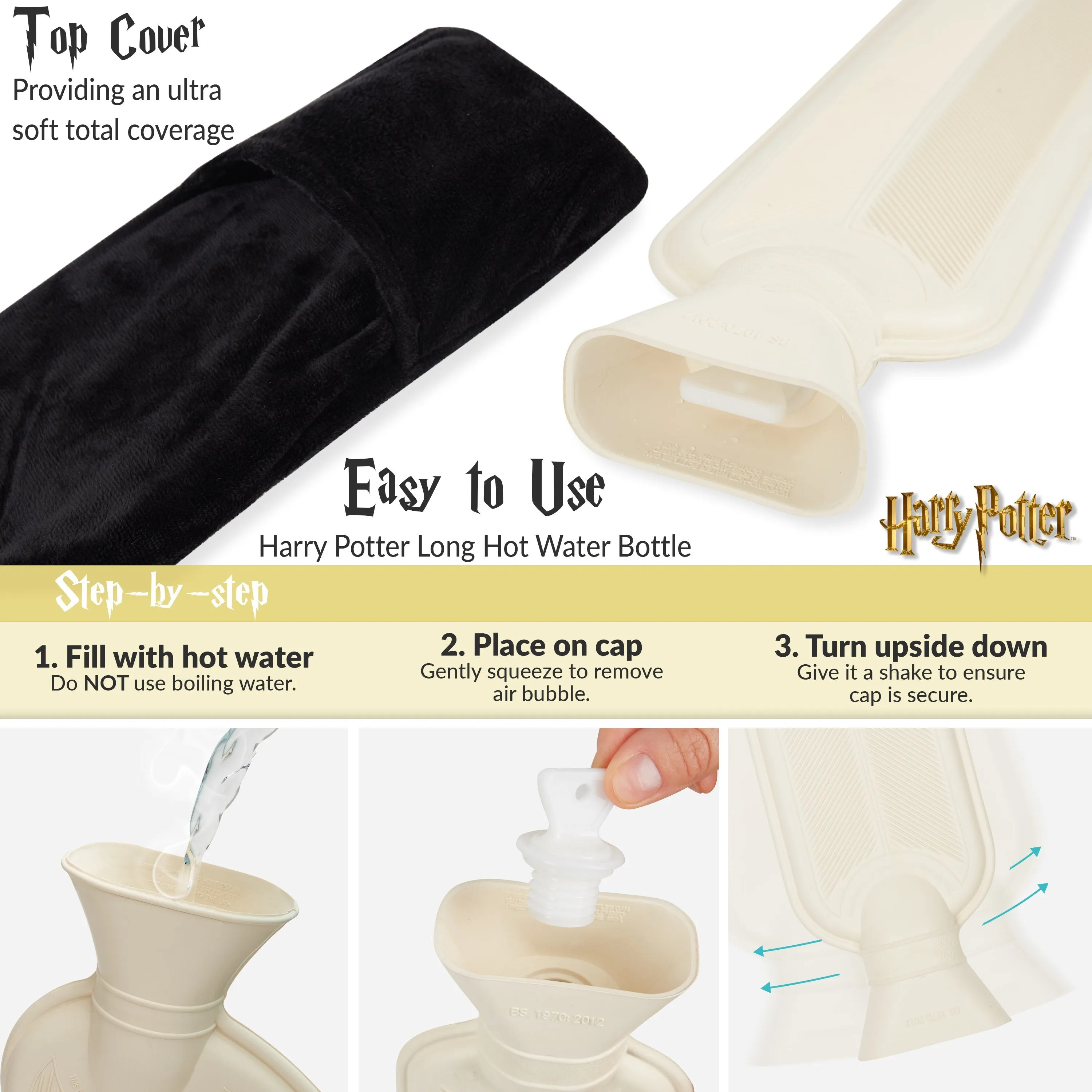 Harry Potter Long Hot Water Bottle with Cover 2L, Shoulder & Neck Hot Water Bottle