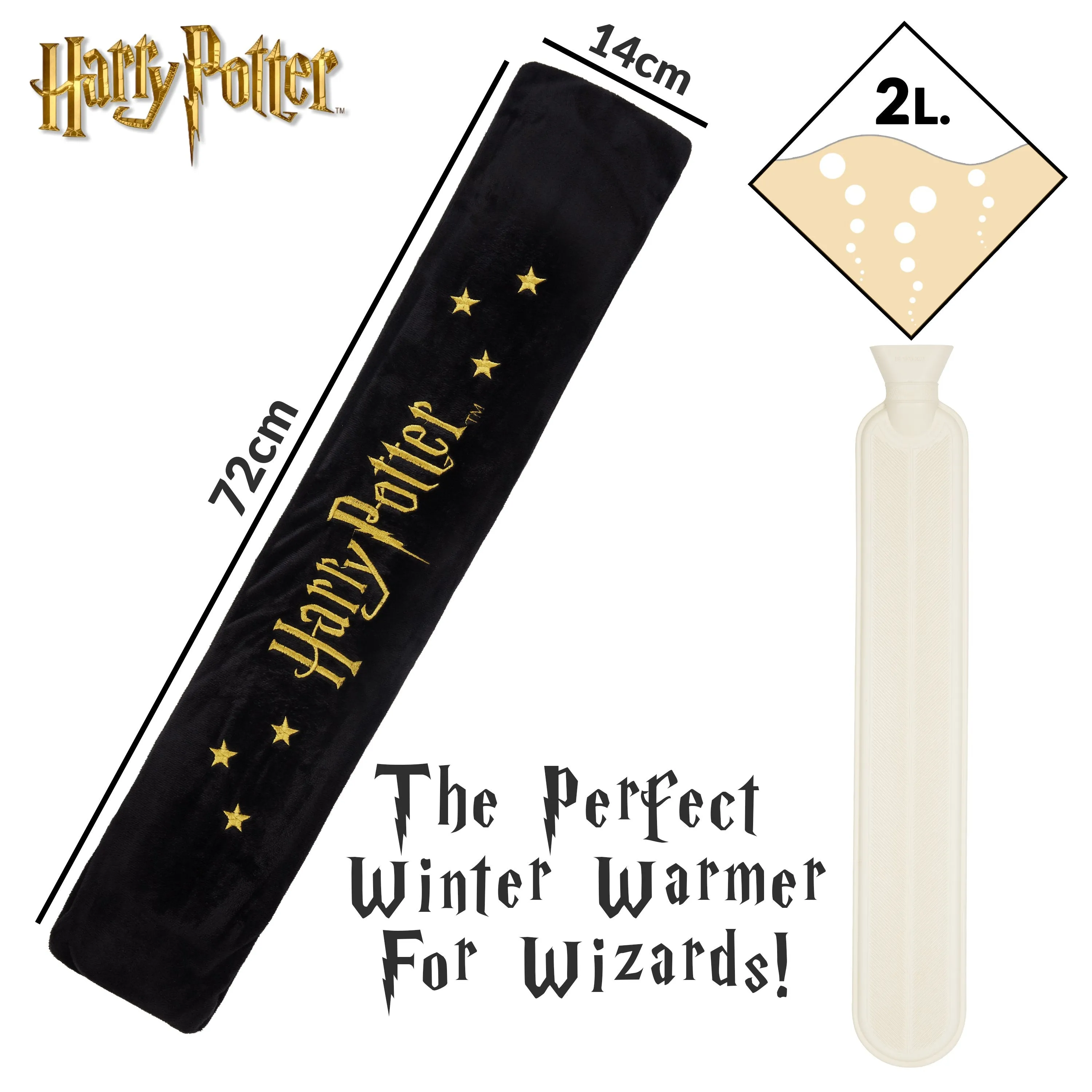 Harry Potter Long Hot Water Bottle with Cover 2L, Shoulder & Neck Hot Water Bottle