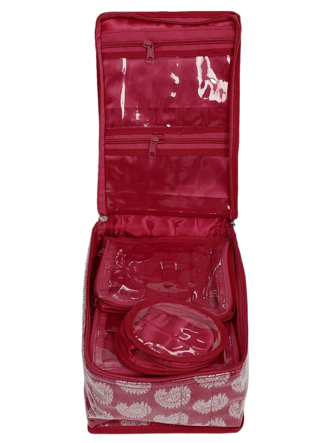 Heart Home Carry Design Laminated PVC Jewellry Organiser for Necklace: Earrings: Rings With 8 Transparent Pouches & 2 Internal Tranasparent Compartment (Maroon)-50HH01191