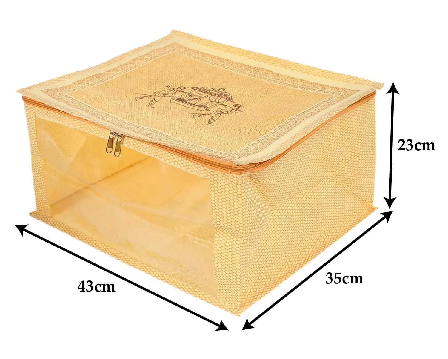 Heart Home Doli Printed Non-woven Foldable Saree Cover/Clothes Storage Bag/Wardrobe Organizer With Transparent Window (Gold) 54HH4173.