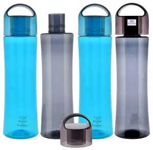 Heart Home Plastic Water Bottle- 1 Litre, Pack of 4 (Blue & Grey)