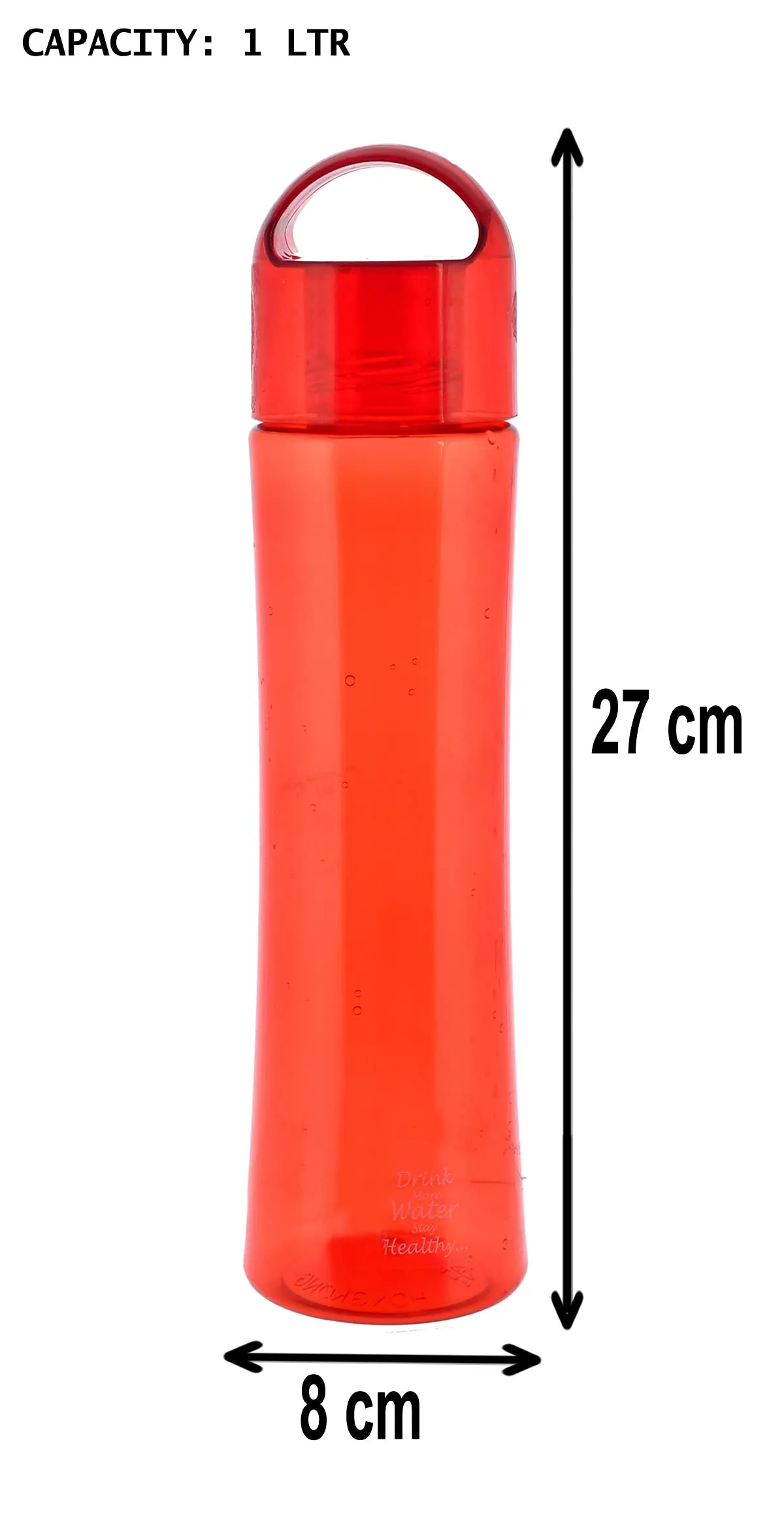 Heart Home Plastic Water Bottle- 1 Litre, Pack of 4 (Red)