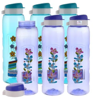 Heart Home Plastic Water Bottle With Sipper- 1 Litre, Pack of 6 (Pruple & Sky Blue)