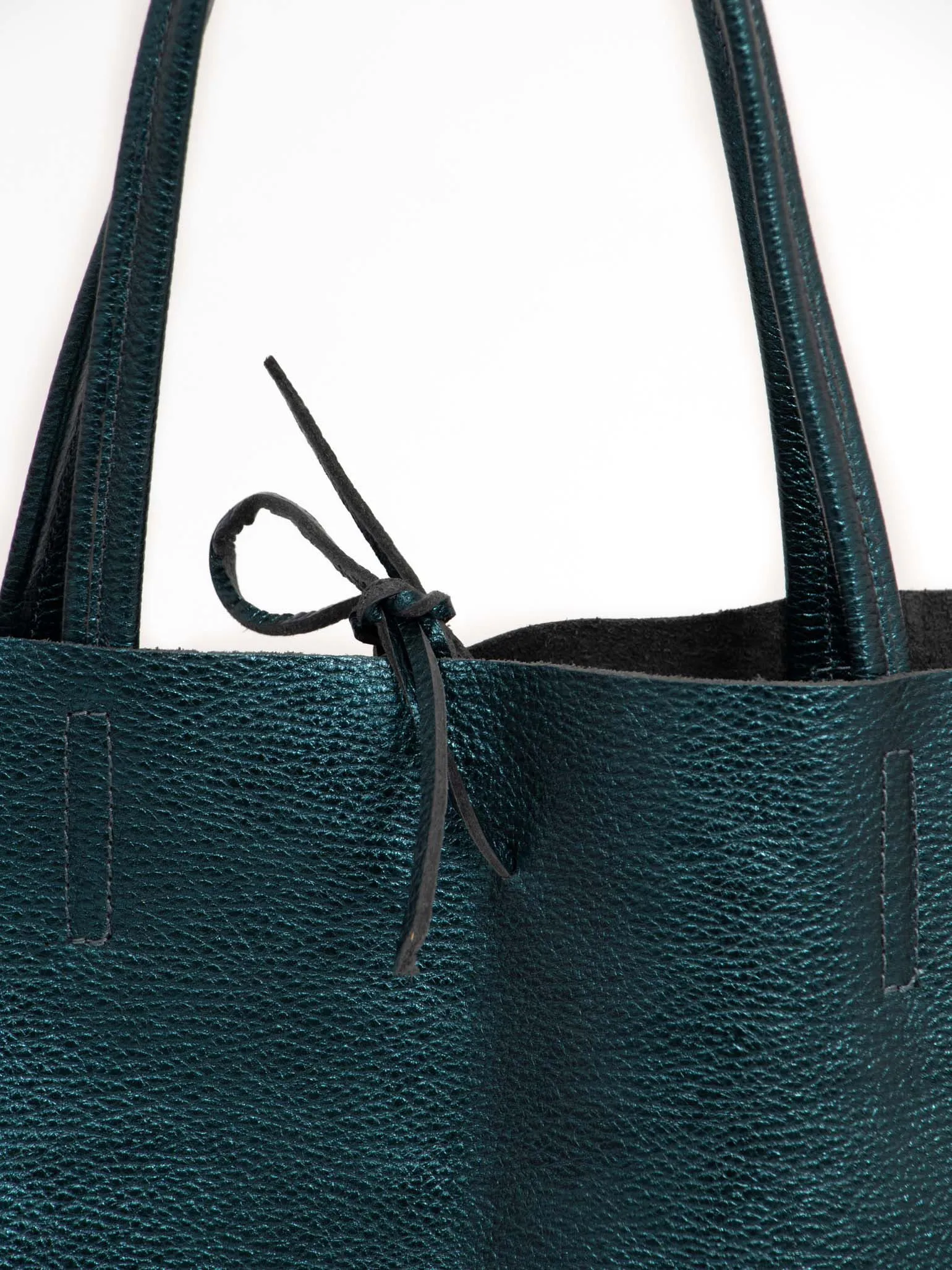 Heather Italian Leather Tote Bag - Teal, Metallic