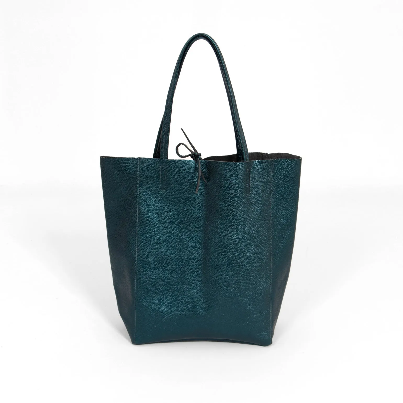 Heather Italian Leather Tote Bag - Teal, Metallic