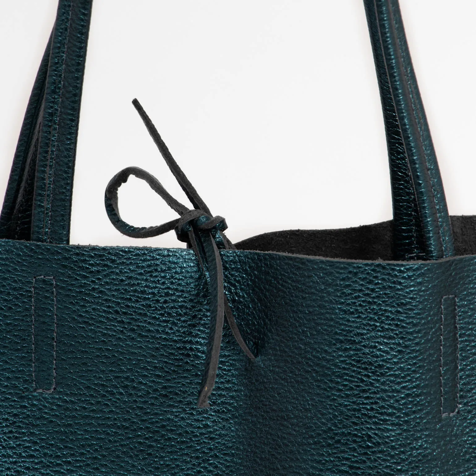 Heather Italian Leather Tote Bag - Teal, Metallic