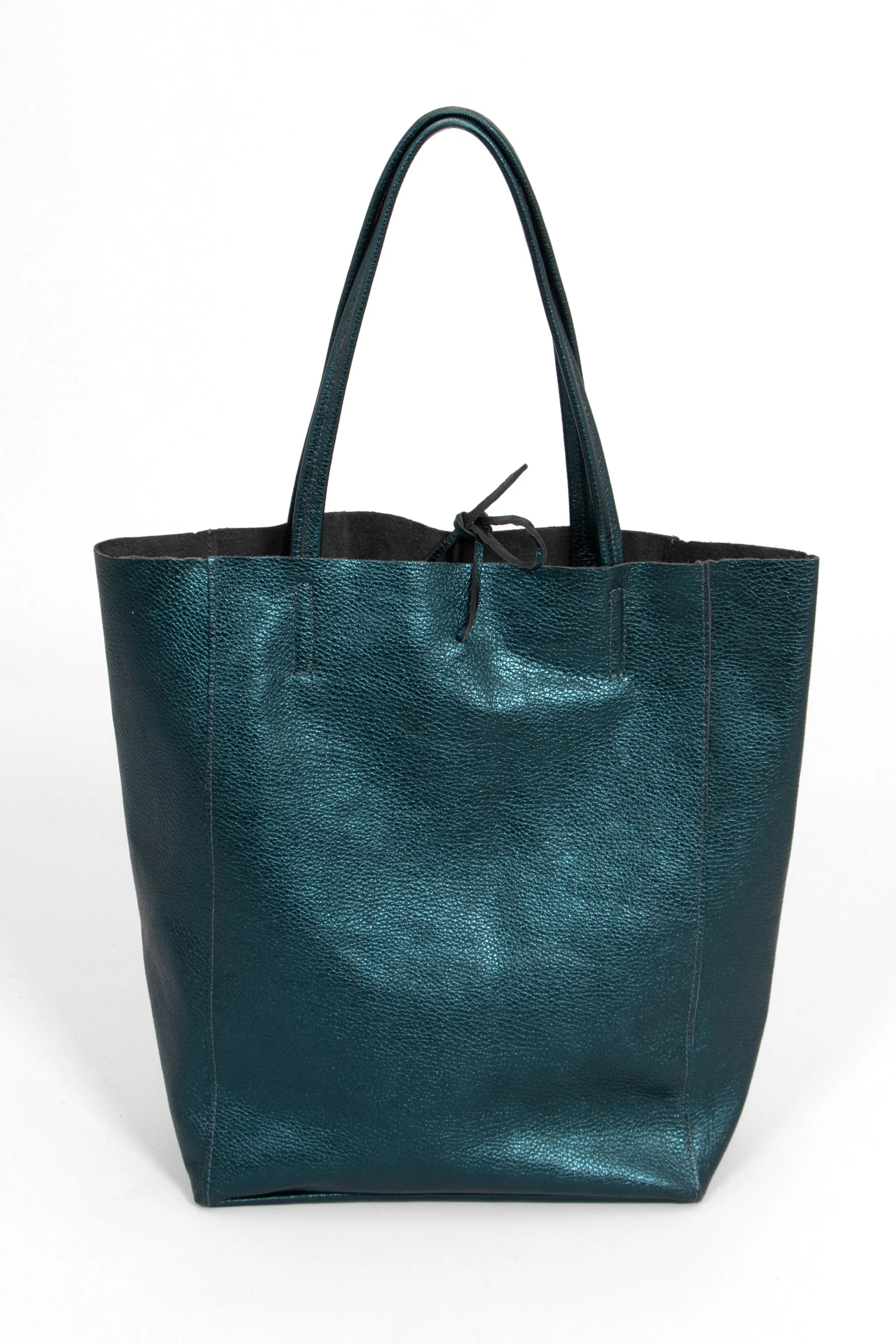 Heather Italian Leather Tote Bag - Teal, Metallic