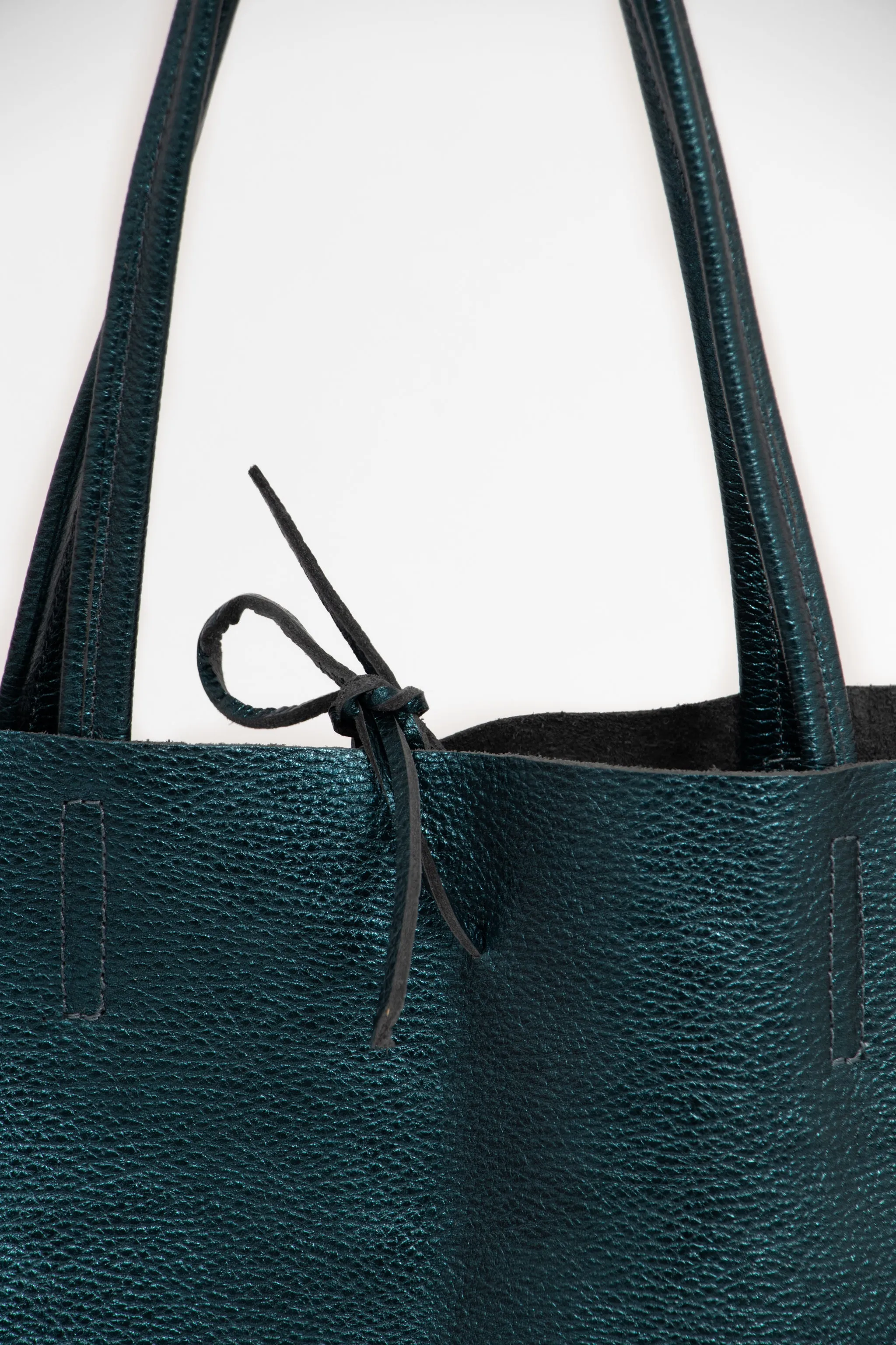 Heather Italian Leather Tote Bag - Teal, Metallic