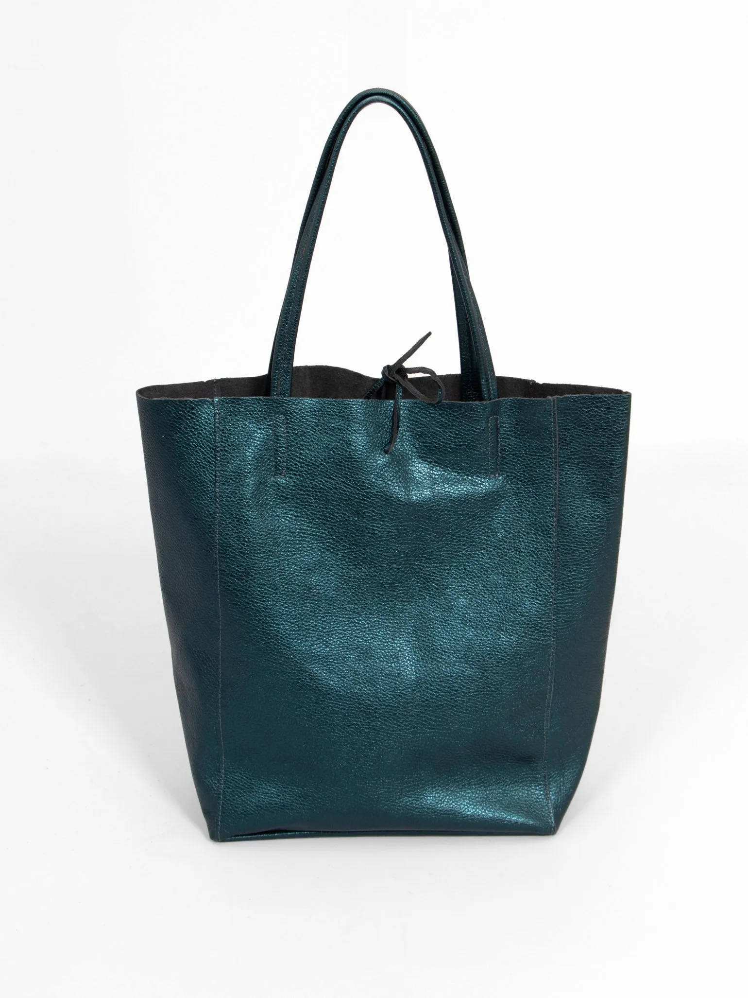 Heather Italian Leather Tote Bag - Teal, Metallic