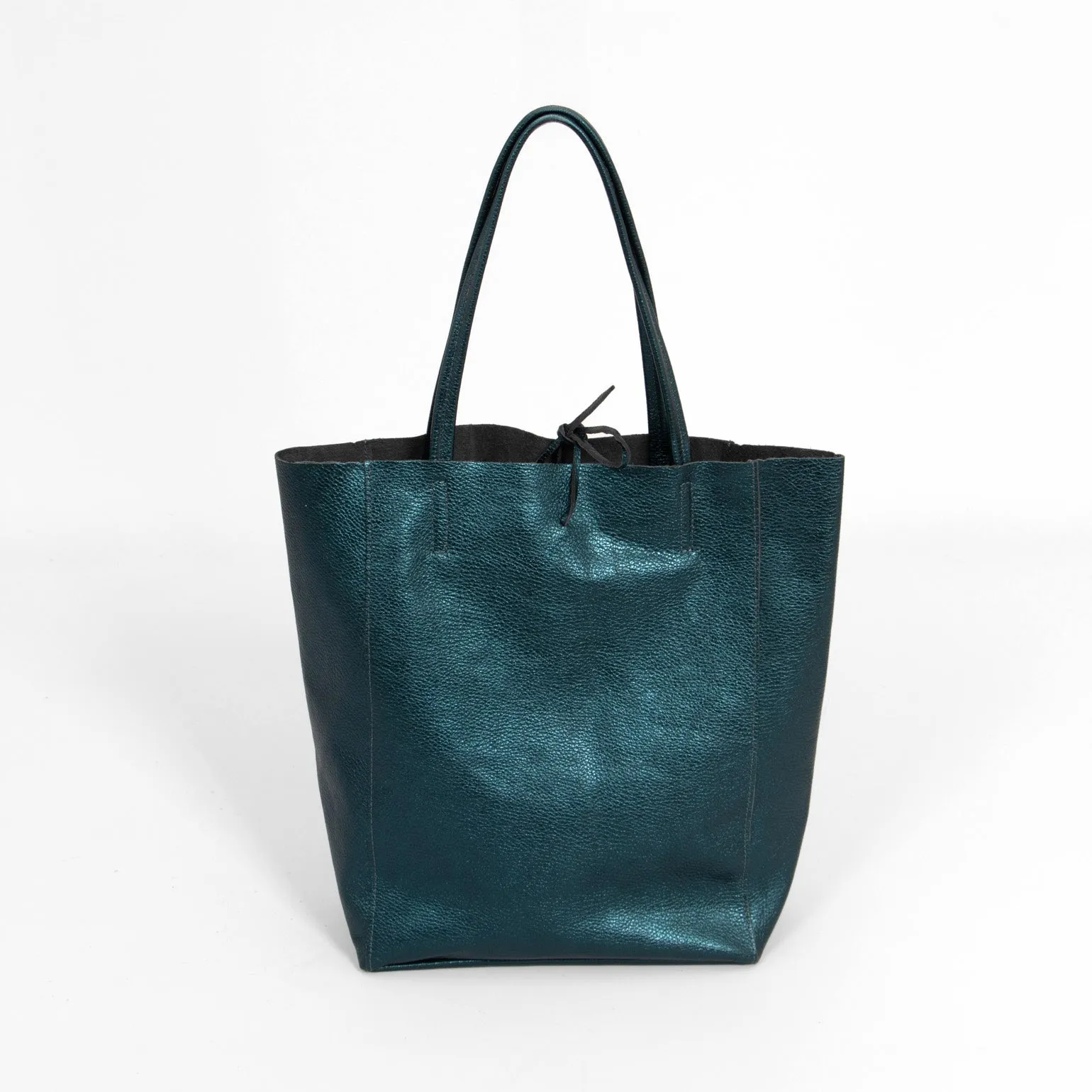 Heather Italian Leather Tote Bag - Teal, Metallic