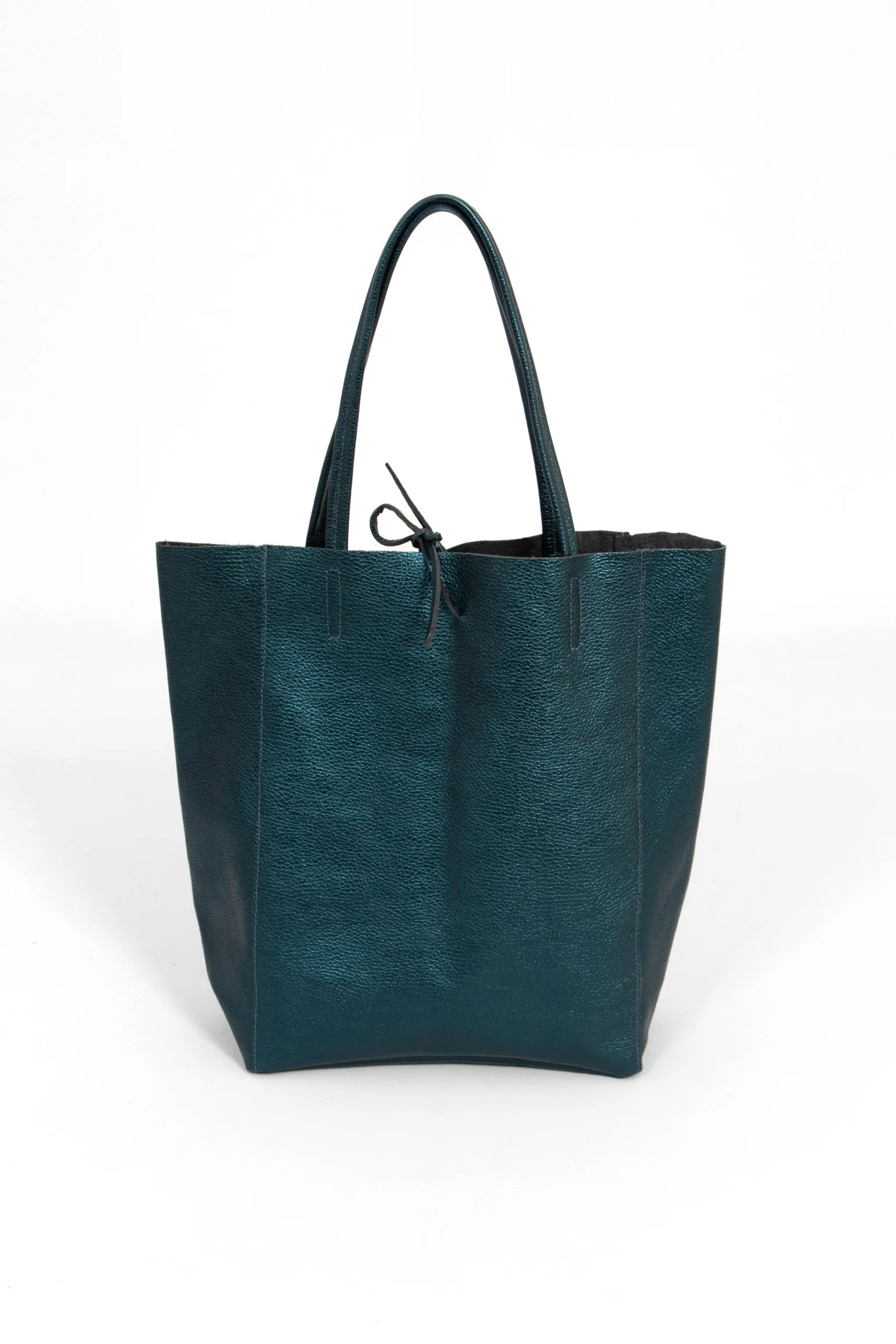 Heather Italian Leather Tote Bag - Teal, Metallic