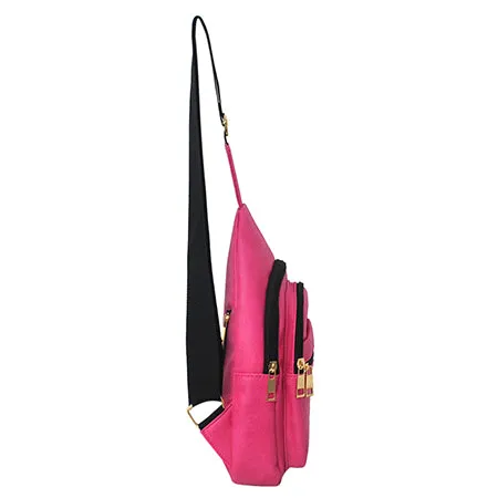 Hot Pink Faux Leather Fashion Sling Bag