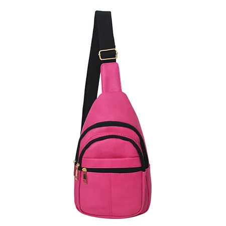 Hot Pink Faux Leather Fashion Sling Bag