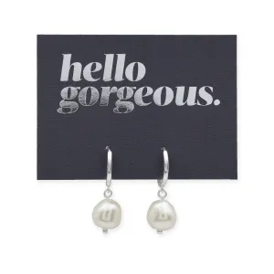 HUGGIES - Hello Gorgeous - Sterling Silver Hoops with Drop Pearl Charm (12024)