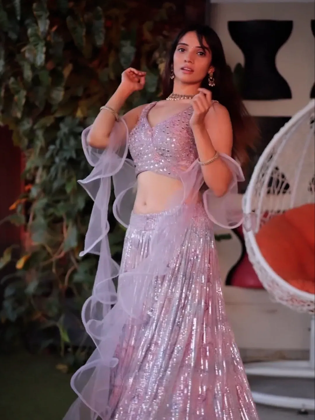 Juhi Bhatt in Stunning Designer Lehenga with Net Dupatta