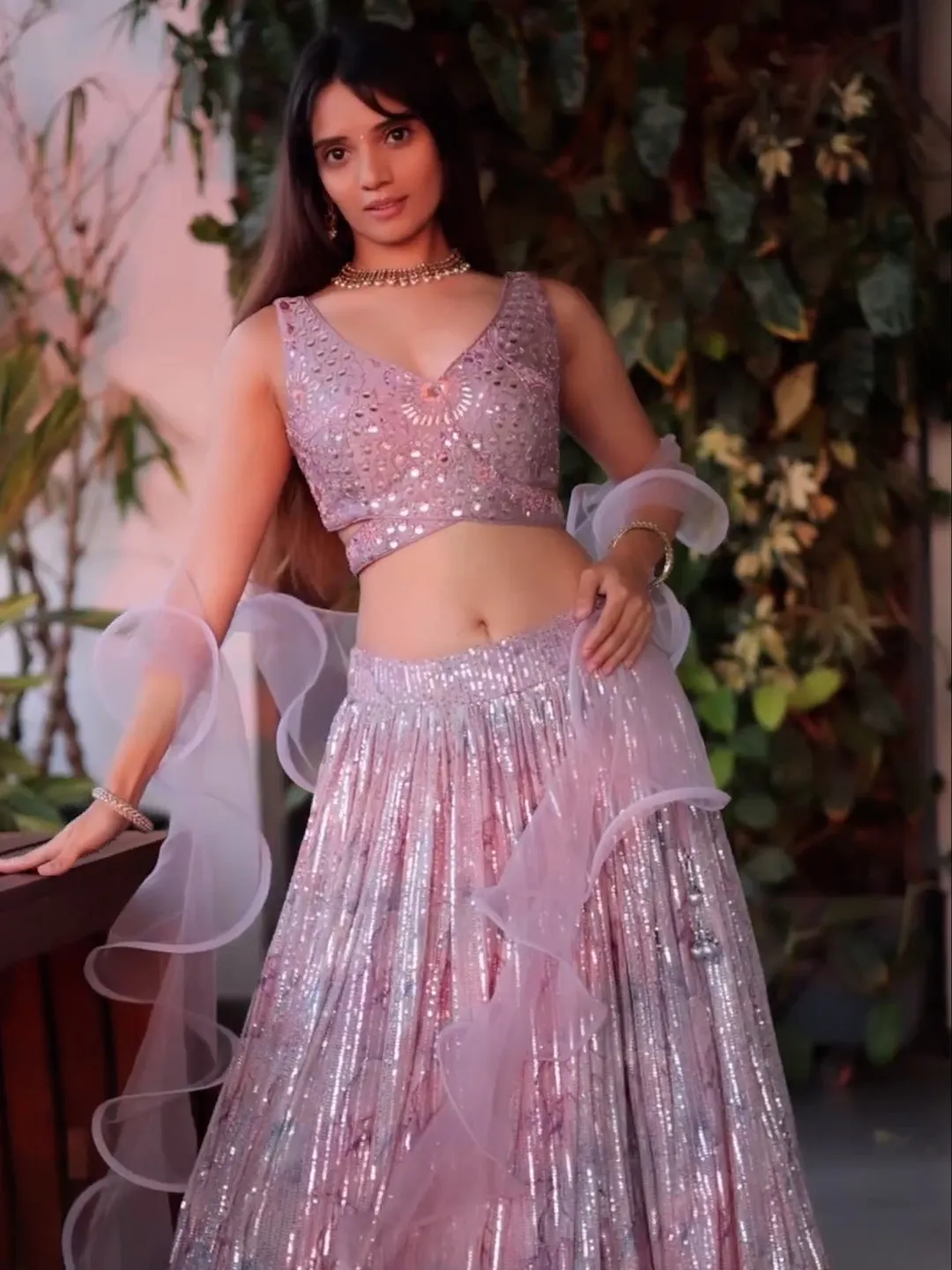 Juhi Bhatt in Stunning Designer Lehenga with Net Dupatta