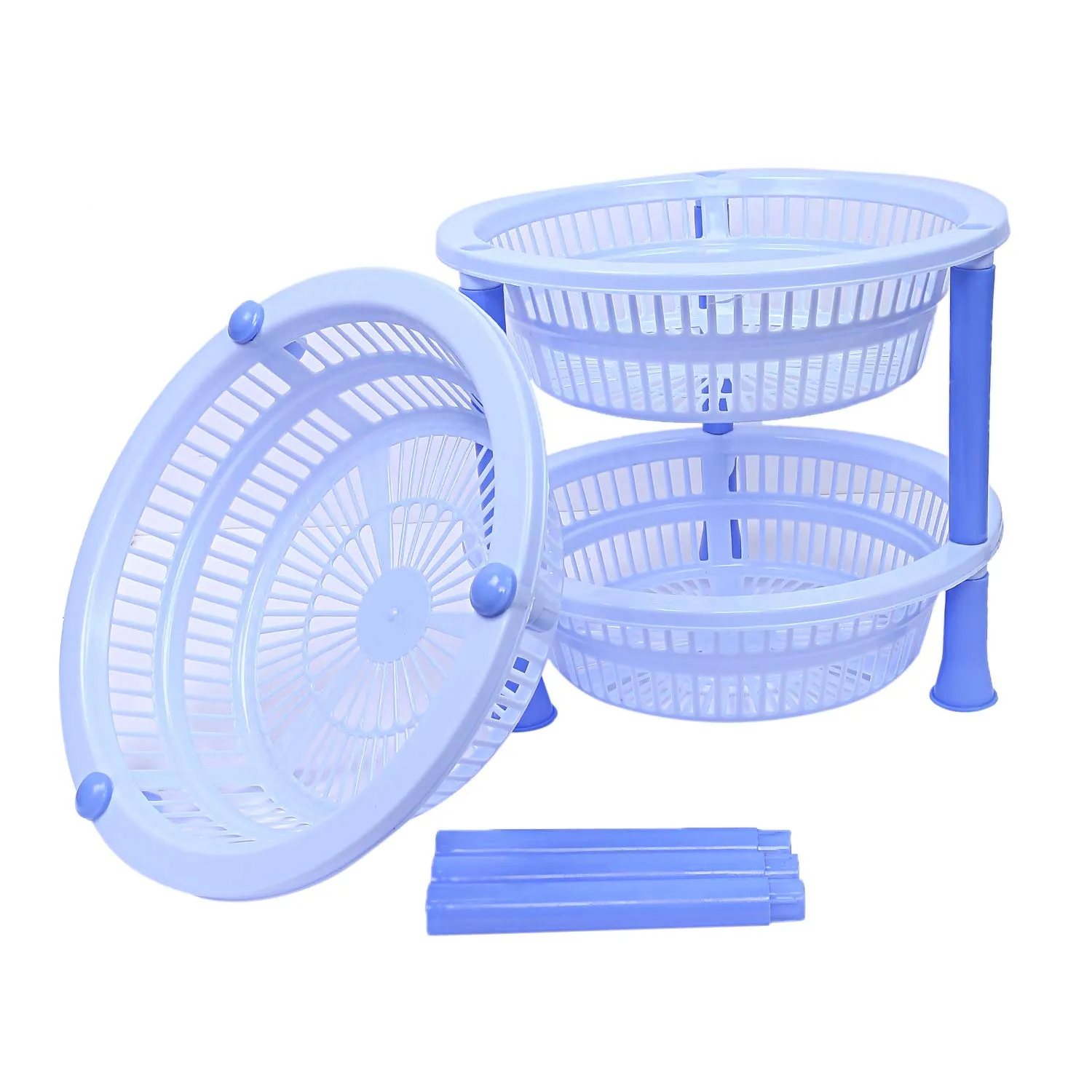 Kuber industries Plastic 2 Pieces 3 Layer Multi-Purpose Kitchen Storage Basket Rack (Blue)-CTKTC13190