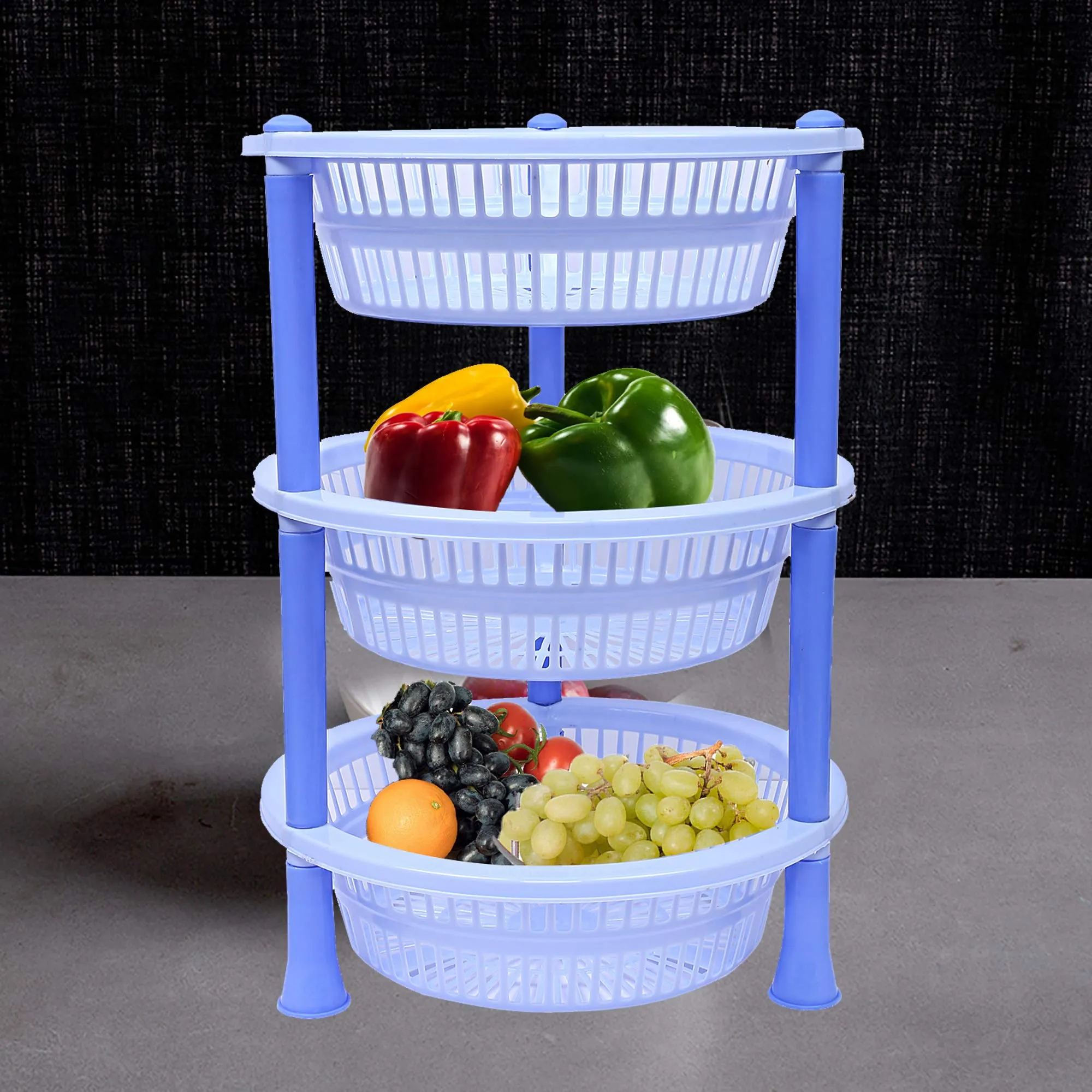 Kuber industries Plastic 2 Pieces 3 Layer Multi-Purpose Kitchen Storage Basket Rack (Blue)-CTKTC13190