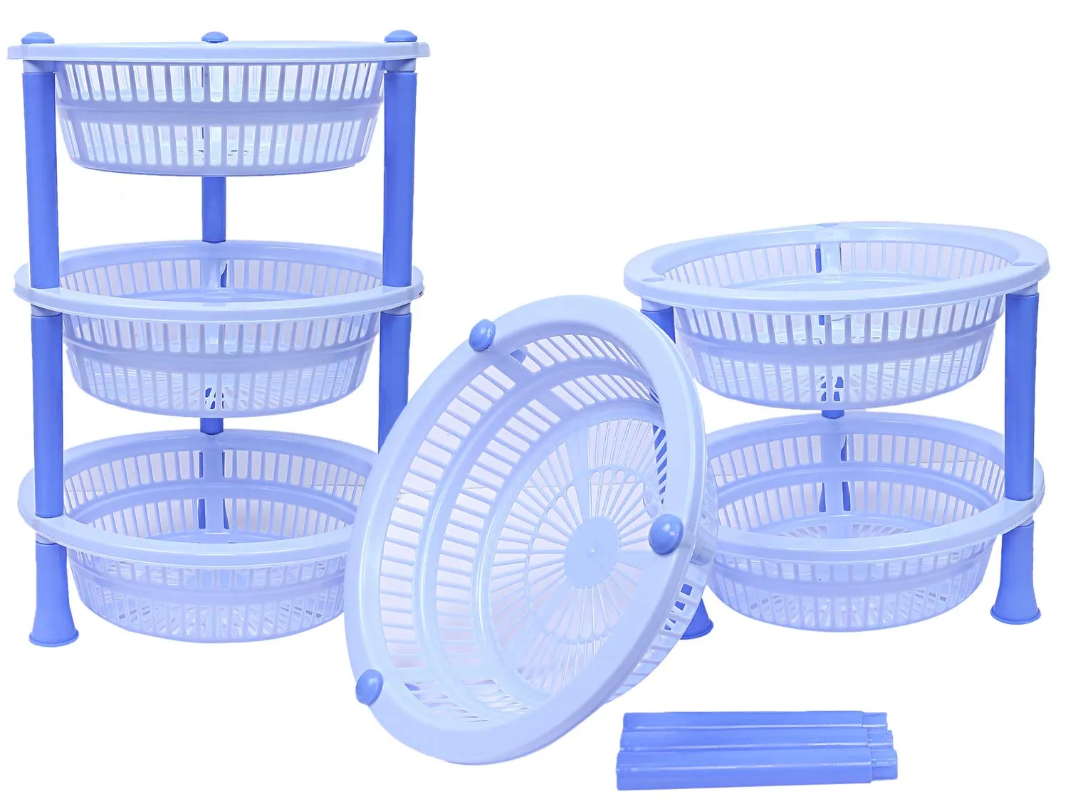 Kuber industries Plastic 2 Pieces 3 Layer Multi-Purpose Kitchen Storage Basket Rack (Blue)-CTKTC13190