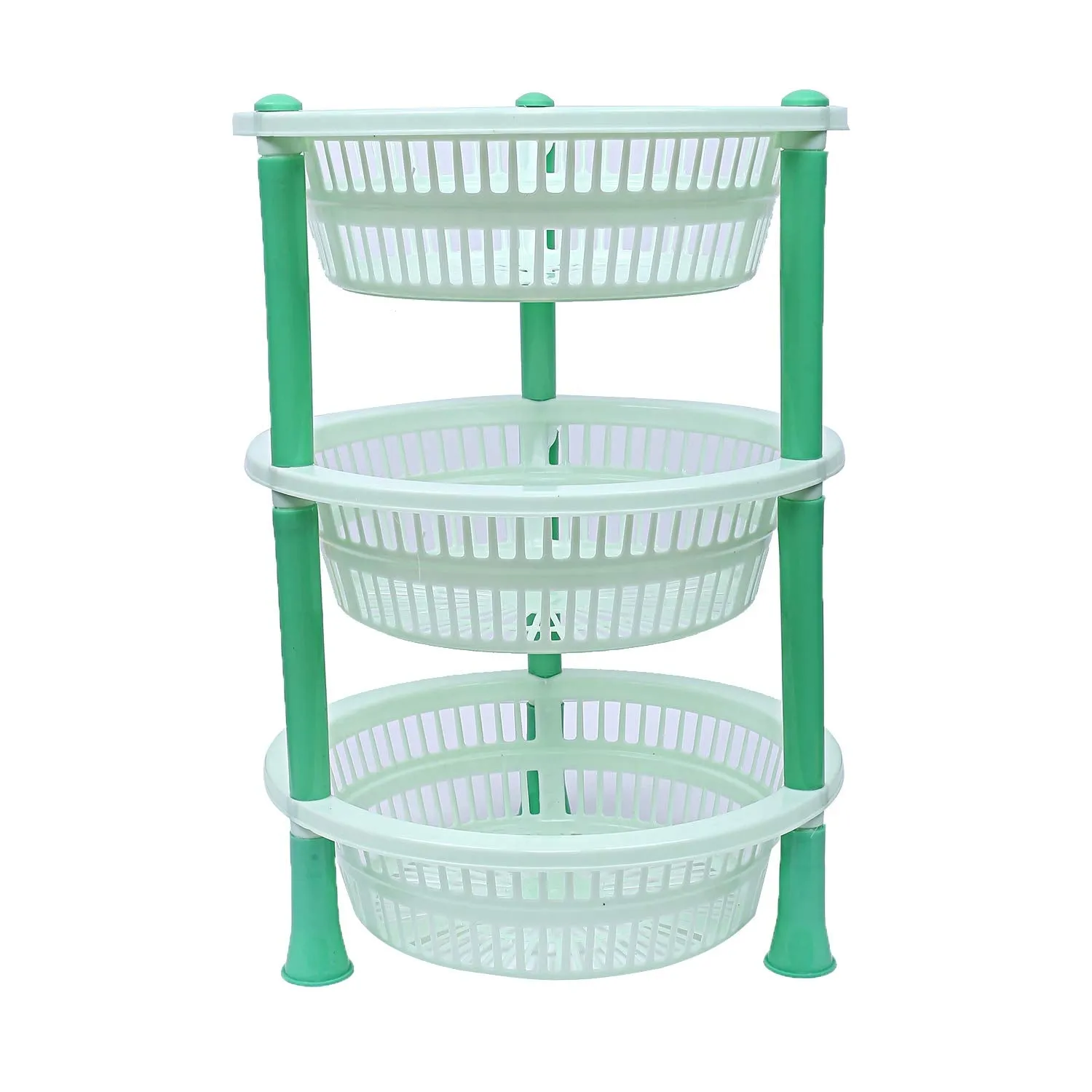 Kuber Industries Plastic 2 Pieces 3 Layer Multi-Purpose Kitchen Storage Basket Rack (Green)-Ctktc13186