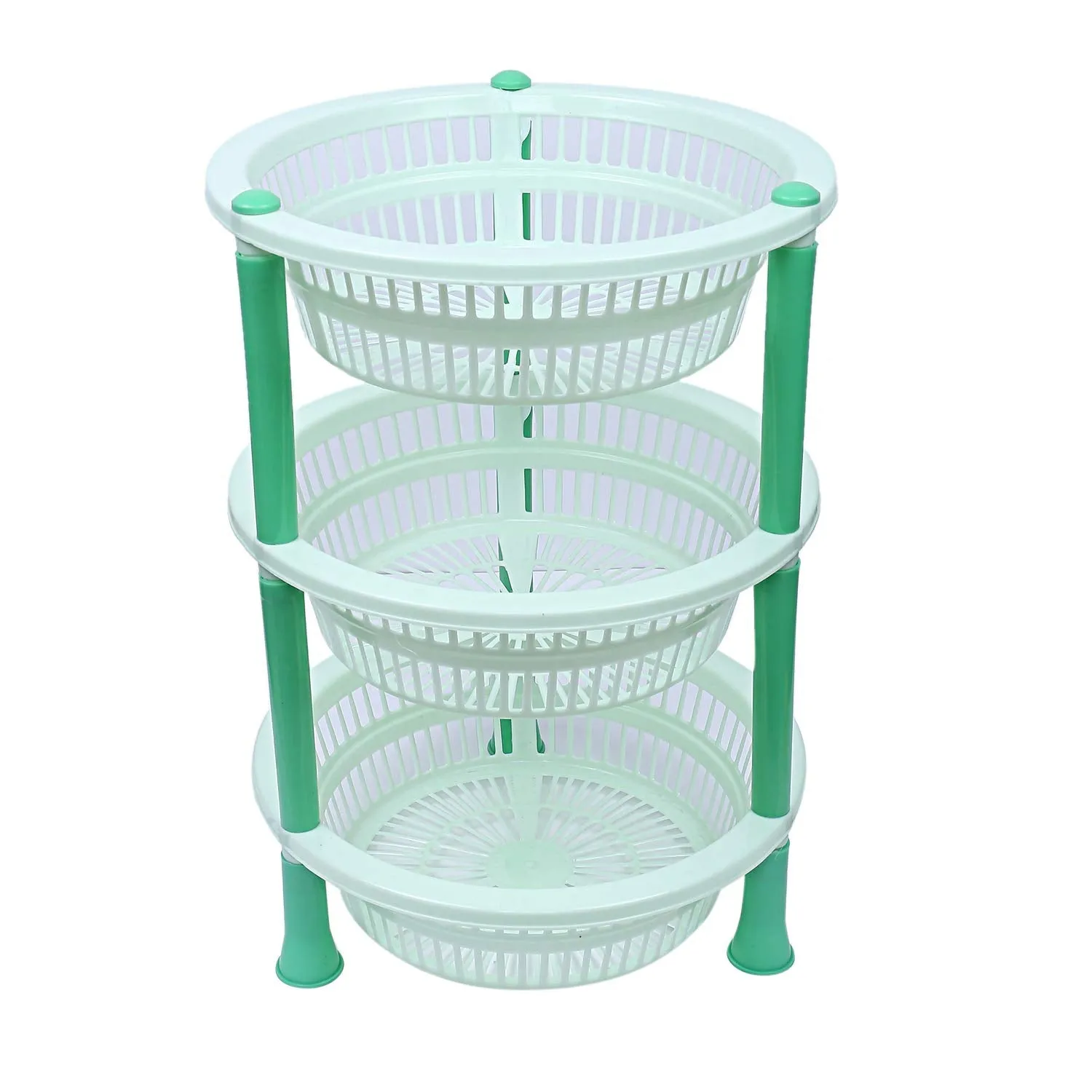 Kuber Industries Plastic 2 Pieces 3 Layer Multi-Purpose Kitchen Storage Basket Rack (Green)-Ctktc13186